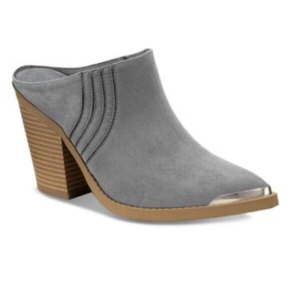 Sun+Stone Womens Deyzaa grey Metallic Pointed Toe Slip-On heels Mules Shoes 8.5 - Picture 2 of 8